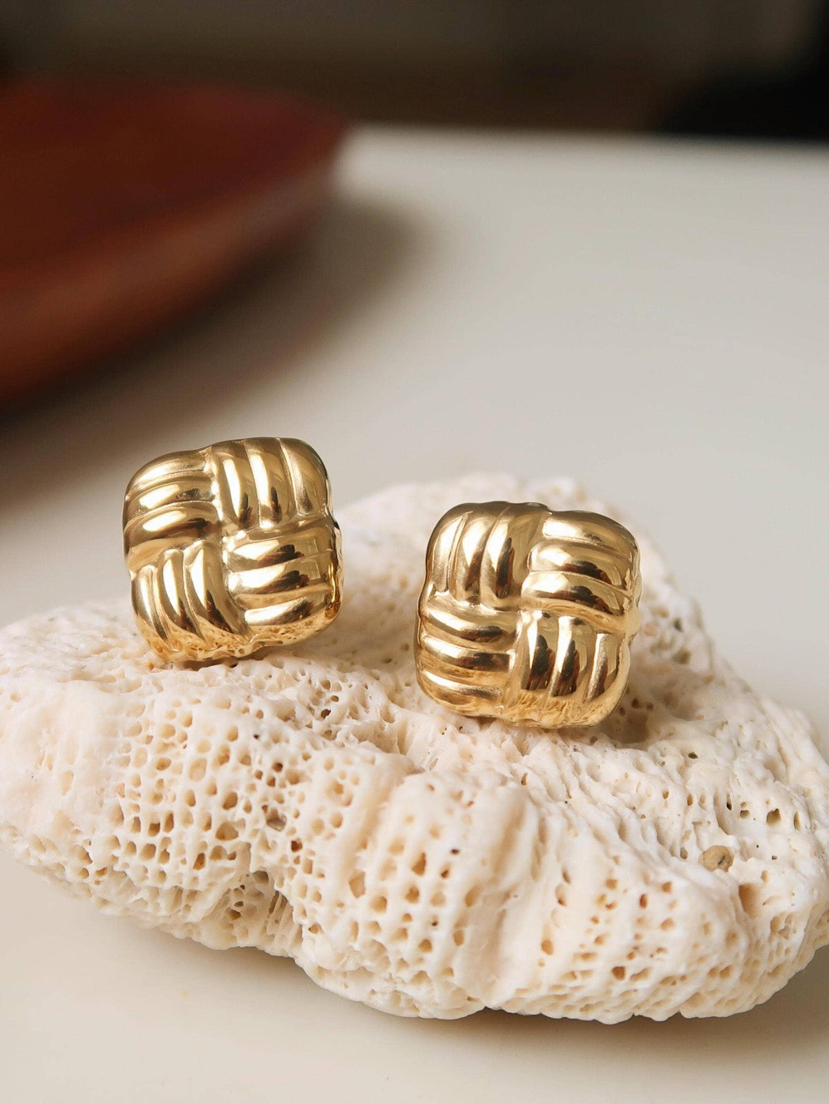 Luella 18K Gold Non-Tarnish Textured Knot Stud Earring: Yellow Gold