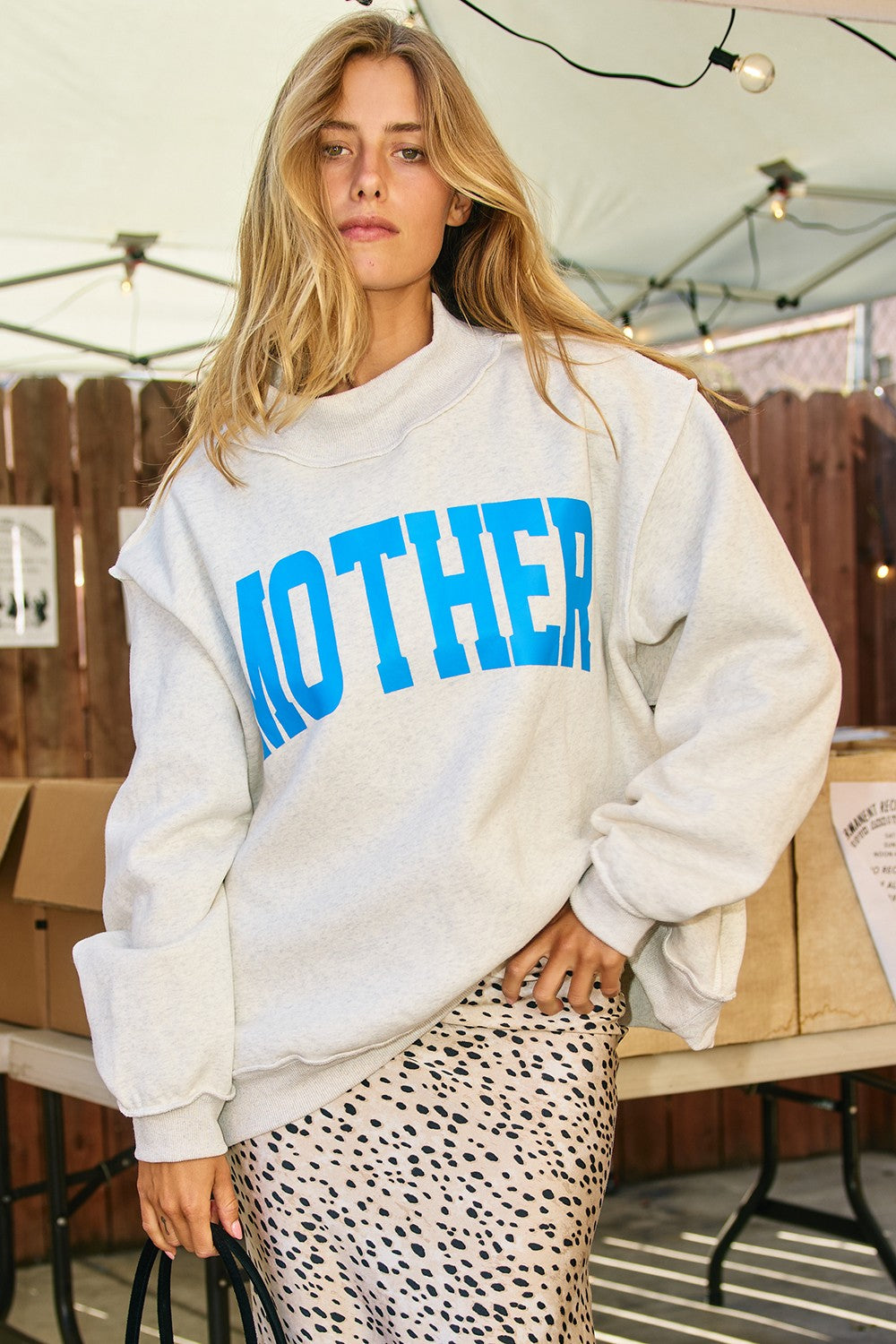 'Mother & Cool Mom' Print Reversible Mock Neck