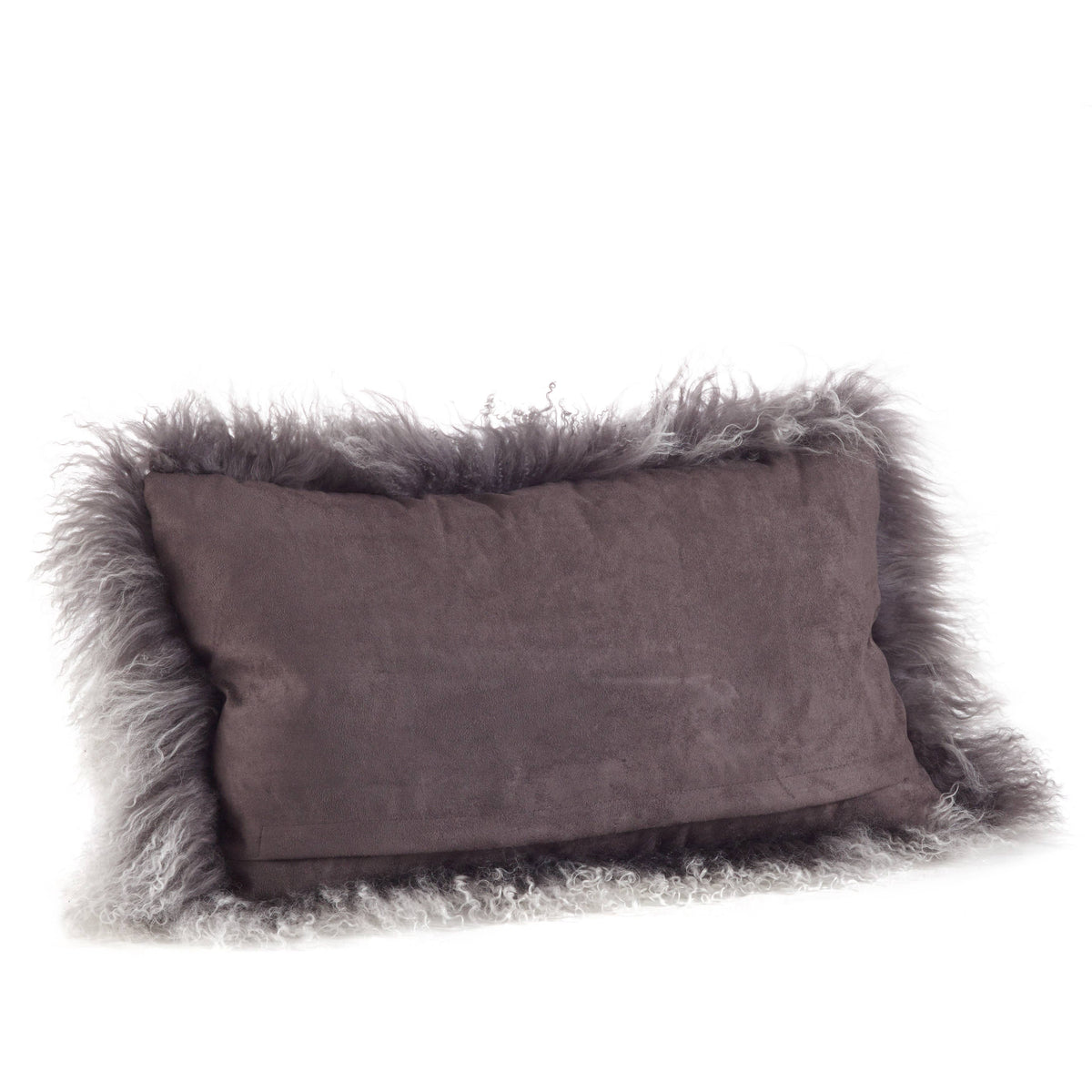 Mongolian Lamb Fur Pillow - Poly Filled: Charcoal / Polyester Insert / 12"x20"