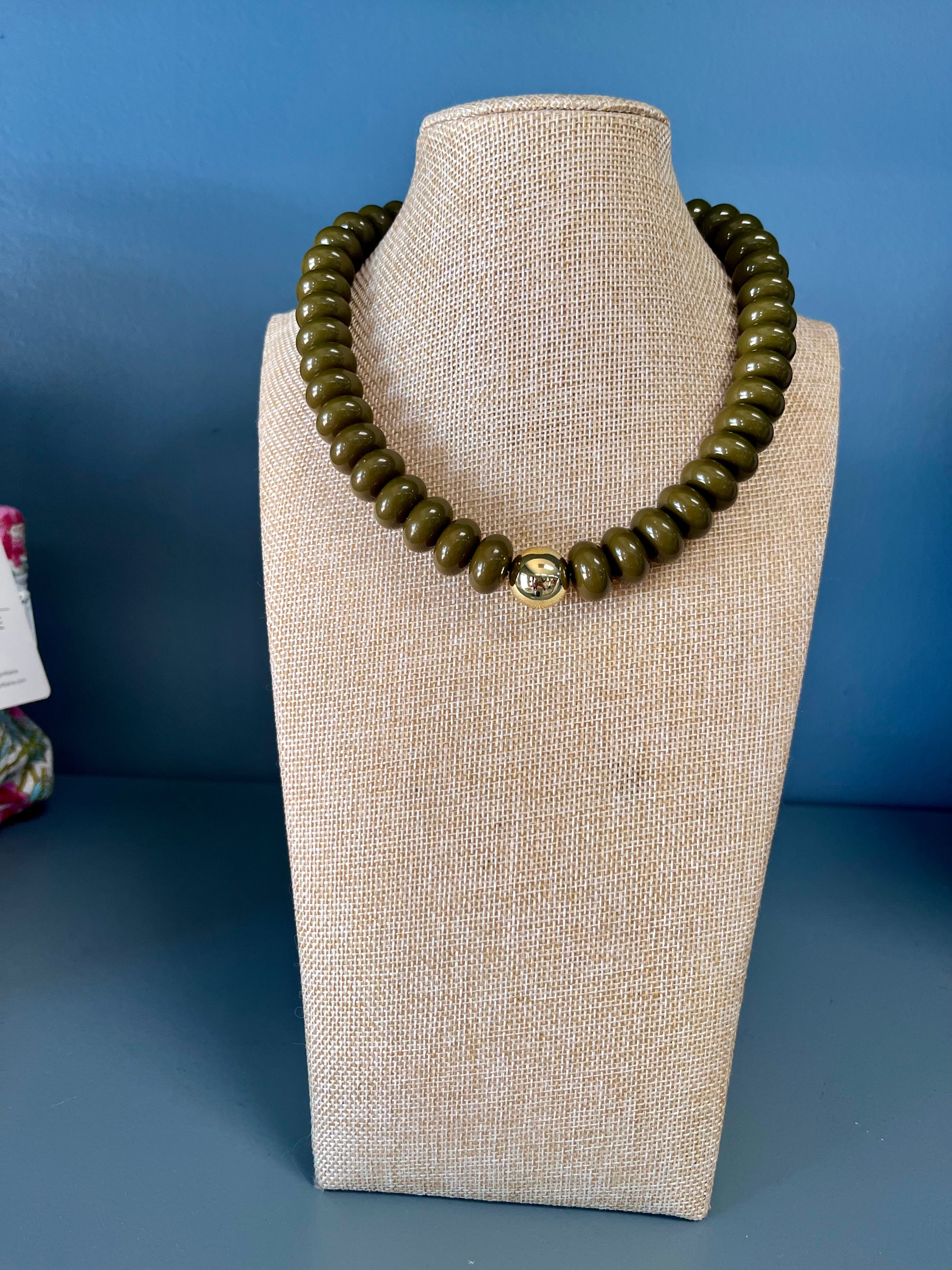 Beaded Olive Green Necklace