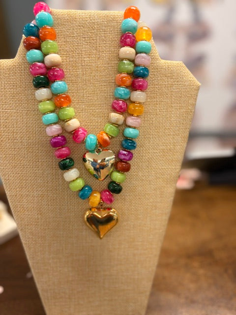 Teal, orange, and multicolor beloved necklace