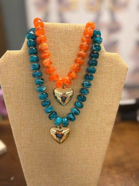 Teal, orange, and multicolor beloved necklace