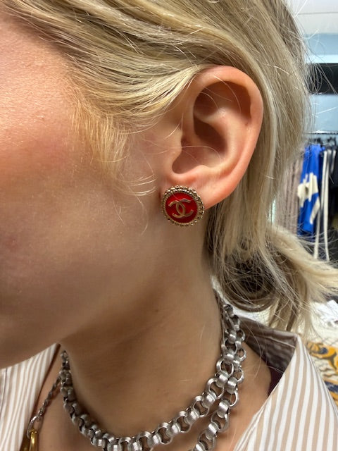 Vintage Red Rope CC Earrings