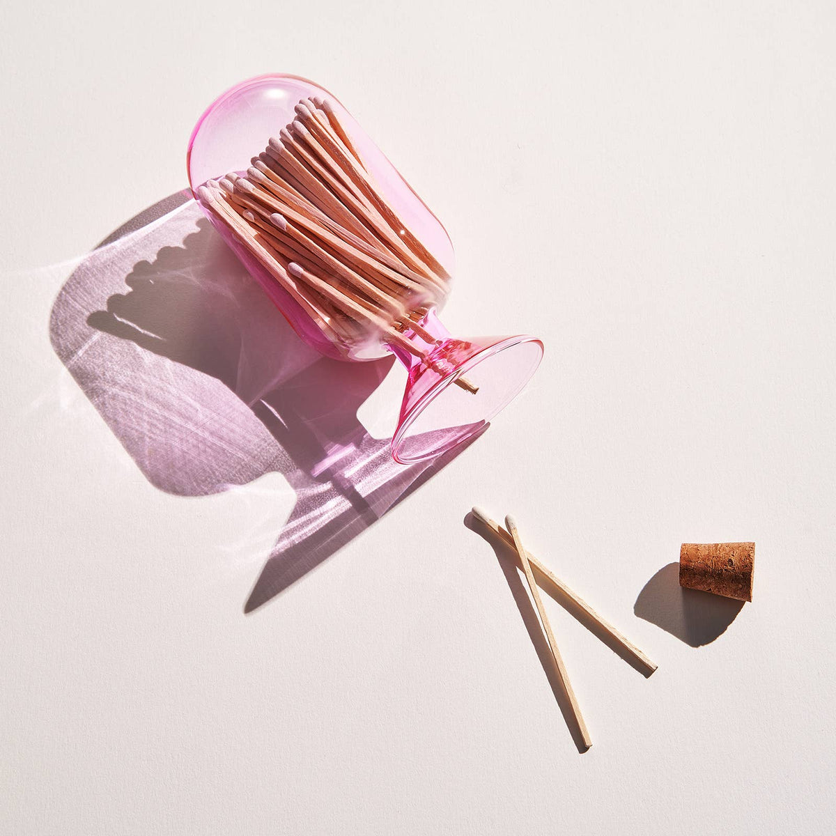 Pink Glass Match Cloche | 100 Match Sticks with Cork Stopper