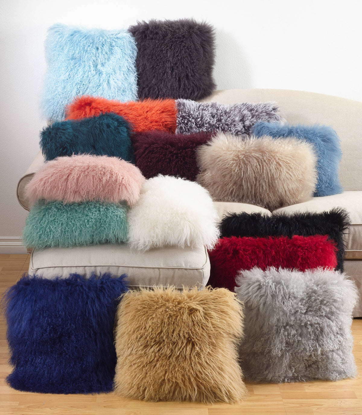 Mongolian Lamb Fur Pillow - Poly Filled: Charcoal / Polyester Insert / 12"x20"