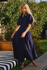 Button-Front Pleated Midi Shirt Dress