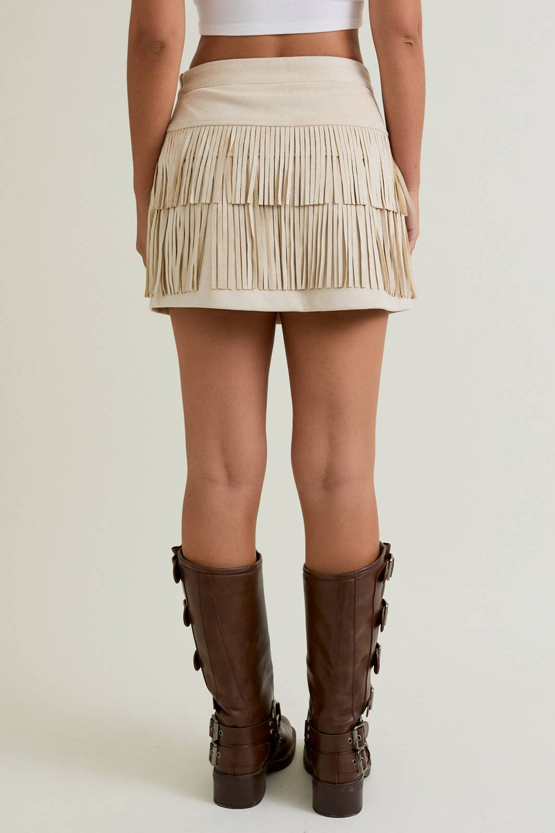 SUEDE SKIRT WITH FRINGE: IVORY / S