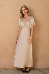 Dull Satin Lace Trim Midi Dress