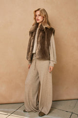 Wind Whispers Faux Fur Collared Vest: BLACK