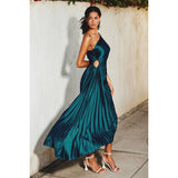 Olympia Asymmetrical Pleated Maxi Dress: BLUE SAPPHIRE