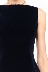 Carmine Navy Velvet Dress: NAVY / S