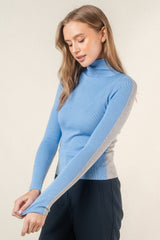 Mock neck color block long sleeve sweater top-TI5519FO: GREY/BLUE / Contemporary / M