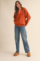 COLLARED SWEATER: Chocolate Ivory / L