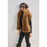 Snow Angel Collared Furry Vest: FRENCH STONE