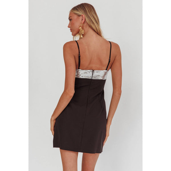 SEQUIN BOW MINI DRESS: BLACK/SILVER / XS-S-M-L(1-3-2-1)