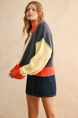 COLOR BLOCK SWEATER TOP S