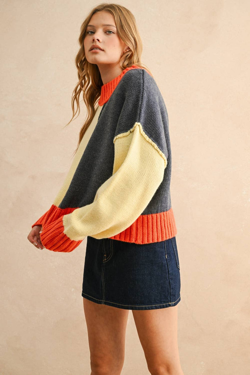 COLOR BLOCK SWEATER TOP S