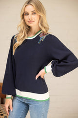 Tiger Embroidered Shoulder Knit Top S