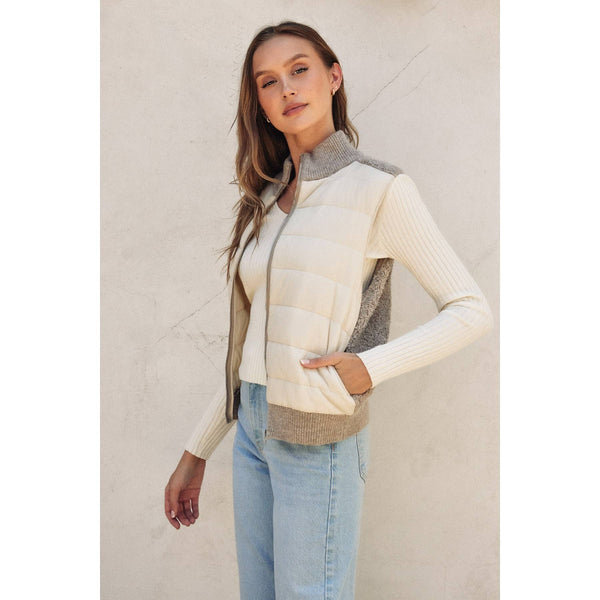 Sherpa and Puff Contrast Vest (1): CREAM OAT