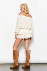 ISABELLA OFF SHOULDER BUBBLE HEM TOP - Romantic, Night Out: Burgundy / L