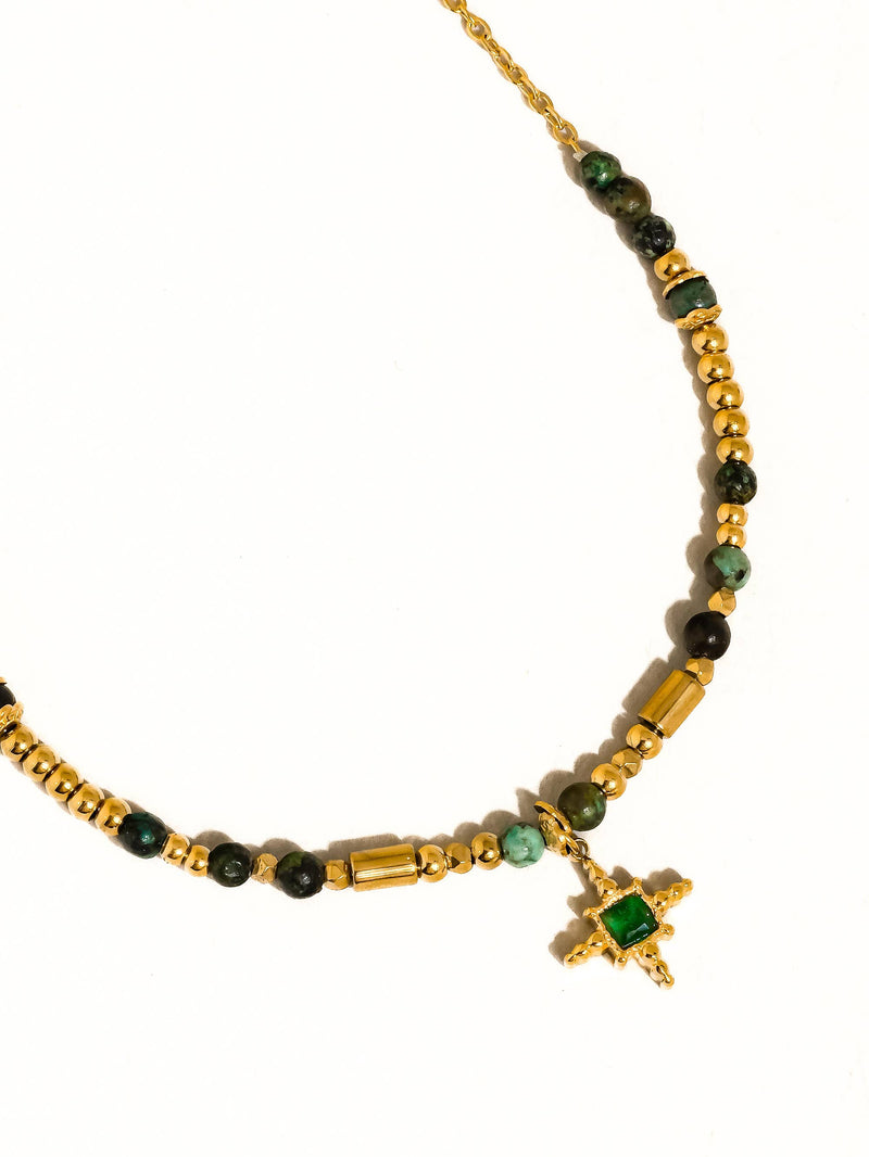 Irie 18K Non-Tarnish Beaded Green Gemstones Necklace: Green