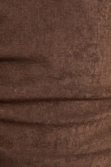OFF SHOULDER LOW WAIST KNIT MIDI DRESS: Brown / S