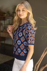 Floral Abstract Knit Top M