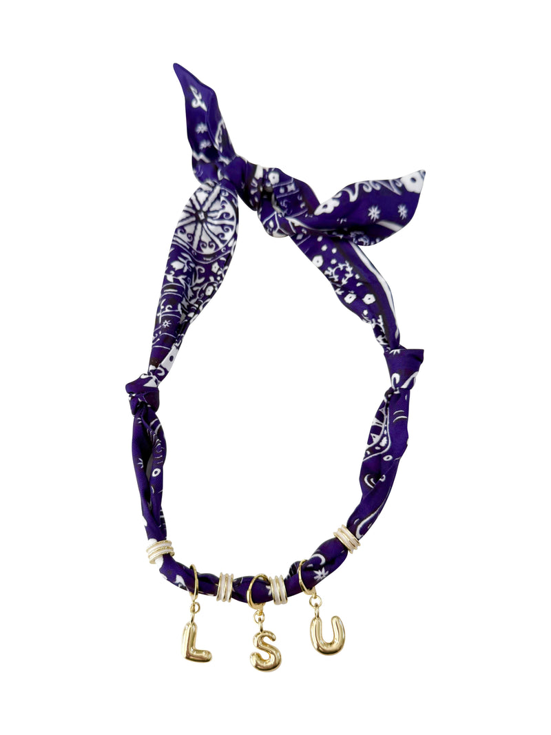 Purple Game Day Bubble Letter Scarf Necklace