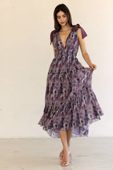 JD4447-14-FLORAL TIERED MAXI DRESS: PURPLE FLORAL / S