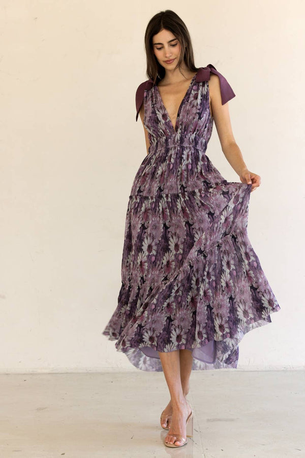 JD4447-14-FLORAL TIERED MAXI DRESS: PURPLE FLORAL / S