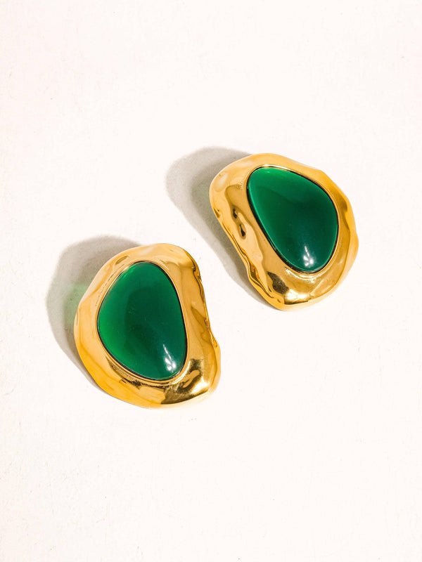 Mei 18K Non-Tarnish Green Stone Stud: Green