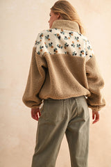 FLORAL PRINT SHERPA PULLOVER: L