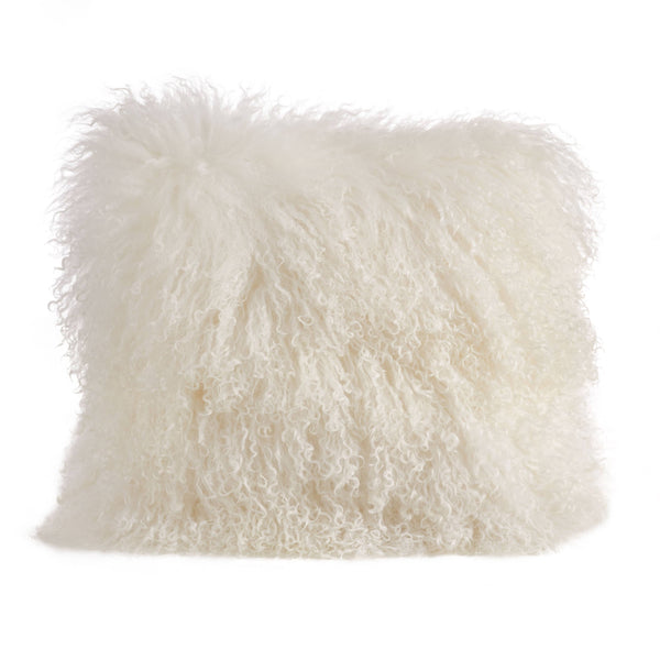 Mongolian Lamb Fur Pillow - Poly Filled: Ivory / Polyester Insert / 20"