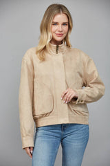 HIGH NECK FAUX SUEDE JACKET S