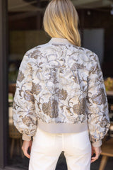 Floral Metallic Jacquard Bomber Jacket M