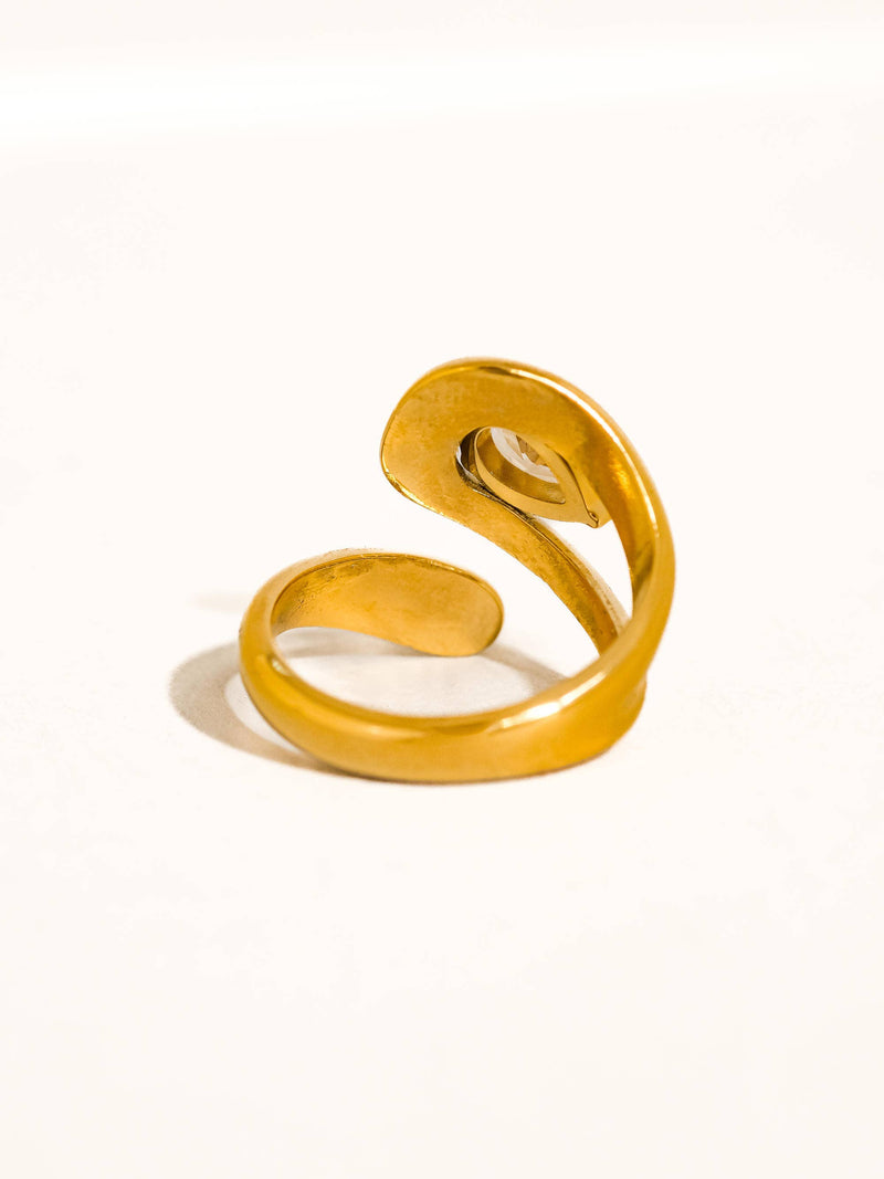Ronnie 18K Gold Non-Tarnish Wrap CZ Ring: Yellow Gold