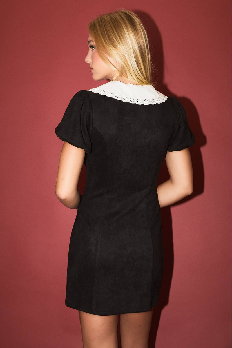 COLLARED SUEDE MINI DRESS M