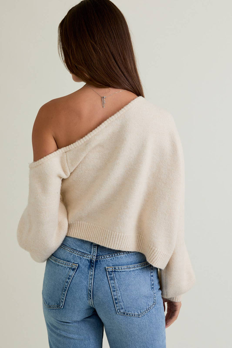 ASYMMETRICAL SHOULDER SWEATER TOP: DENIM BLUE / L