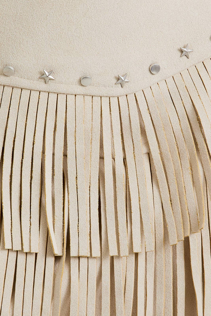 SUEDE SKIRT WITH FRINGE: IVORY / S