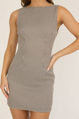 CHECK ME OUT MINI DRESS / DD5217D: BROWN / XS-S-M-L(1-3-2-1)