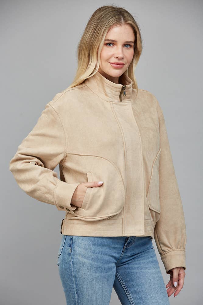 HIGH NECK FAUX SUEDE JACKET S