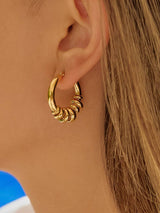 Novine 18K Gold Non-Tarnish Two Tone Hoop Earring: Yellow Gold