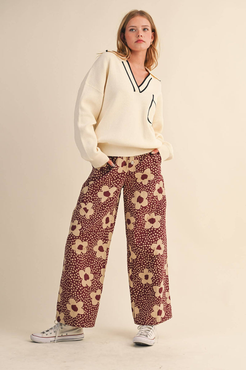 COLLARED SWEATER: Ivory Black / S