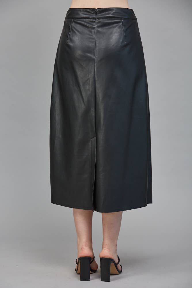 FAUX LEATHER SKIRT BLACK / L