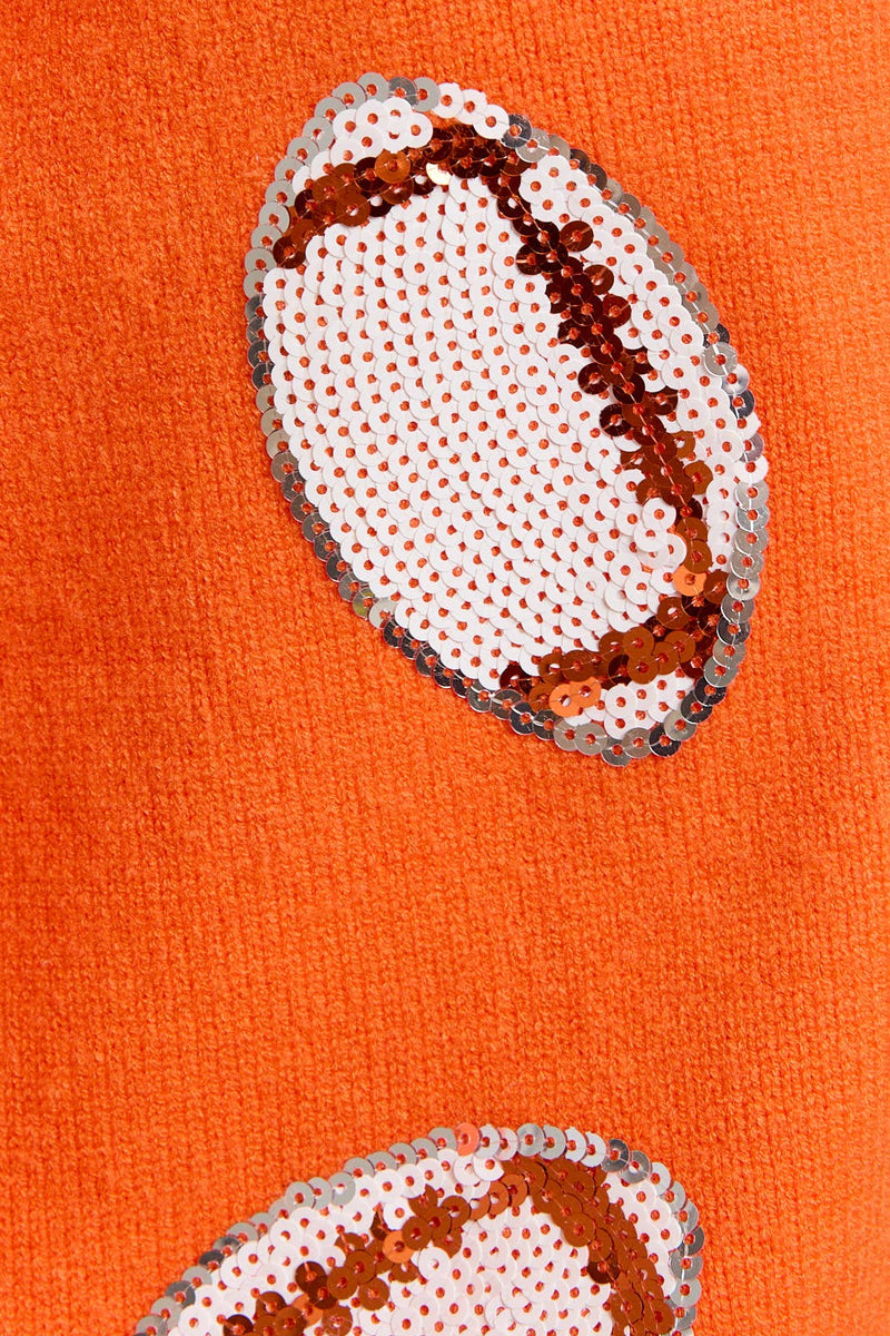 KNIT SWEATER CARDIGAN WITH FOOTBALL SEQUIN EMBROIDERY: WHITE-ORANGE / M