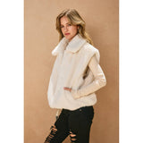 Wind Whispers Faux Fur Collared Vest: BLACK