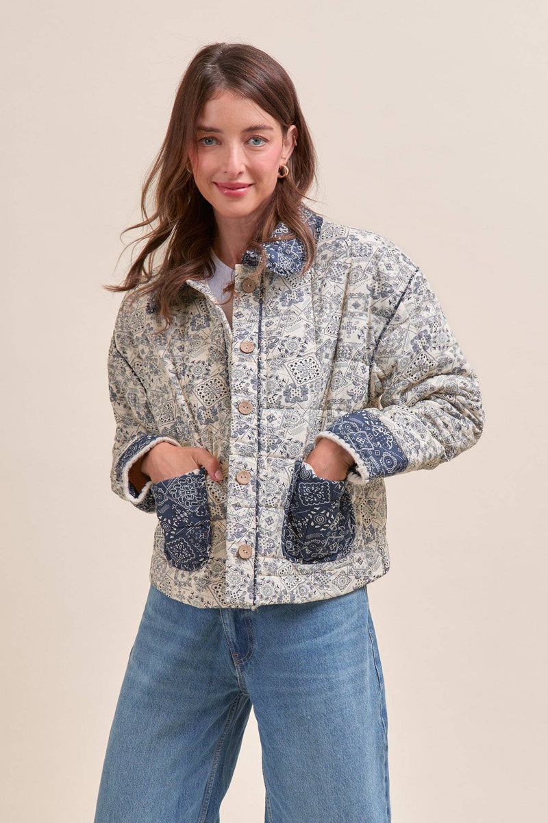 BANDANA PRINT JACKET: Navy / M