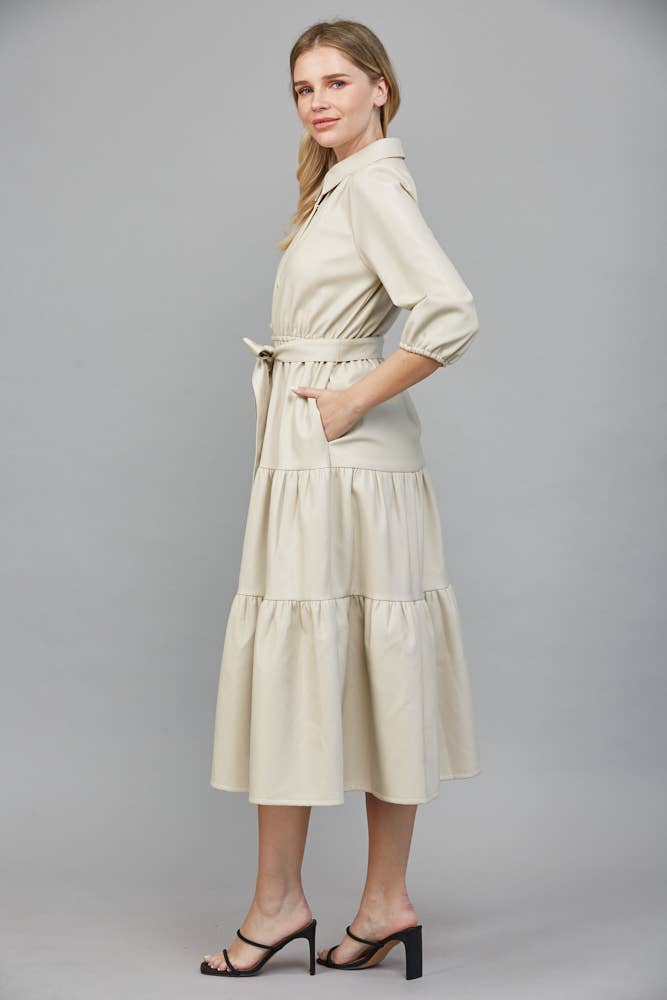 TIERED MIDI DRESS: ECRU / L