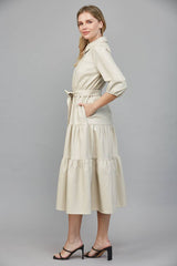 TIERED MIDI DRESS: ECRU / M
