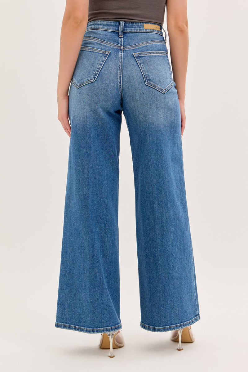Stretch High Rise Wide Leg Jeans Medium Denim [WV97320M]: 1
